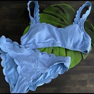 Jessica Simpson Blue Scalloped Bikini L/XL